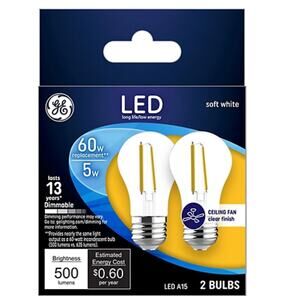 NEW GE 2 Pack 60W, 5W Soft White A19 Bulb Clear Classic Lightbulbs In Box